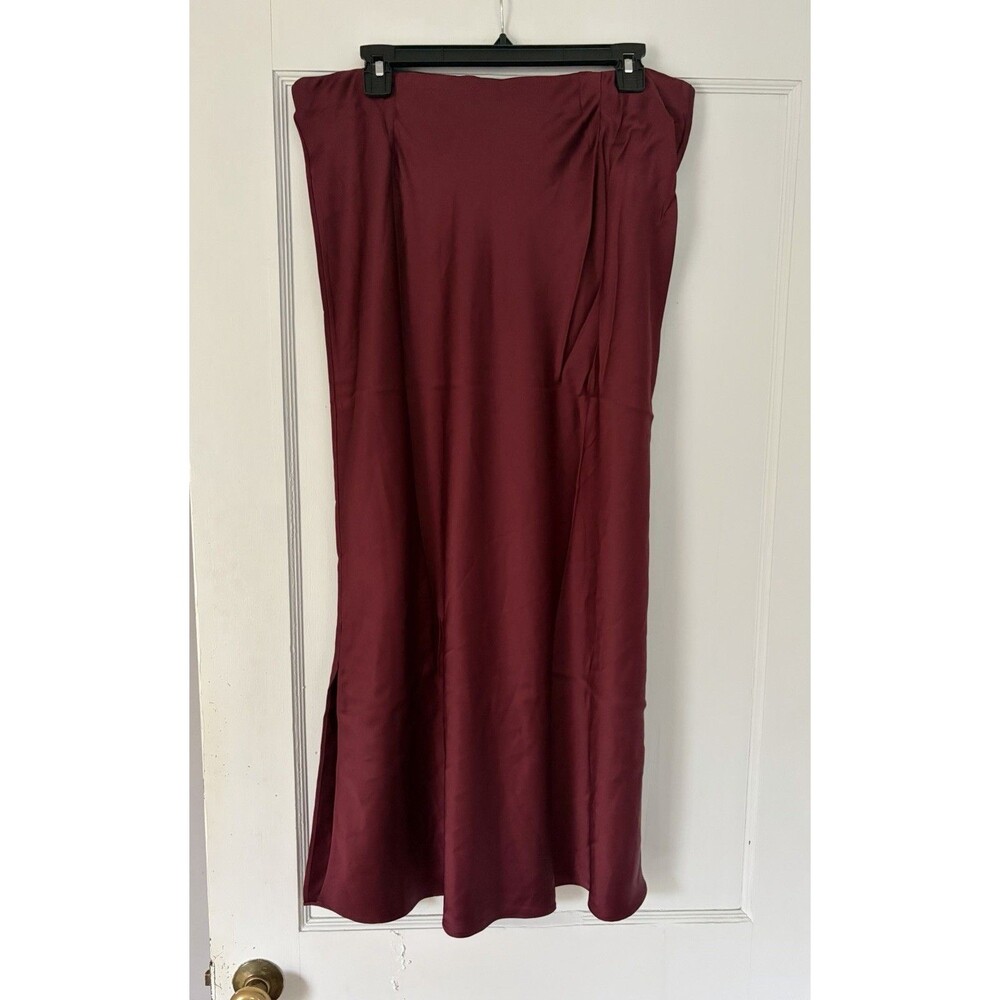 NWT Vineyard Vines Plum Burgundy Silky Satin Slip Midi Skirt Sz XL - Picture 3 of 4